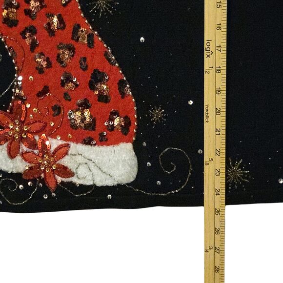 Berek 2 Small Sweatshirt Black Ugly Christmas Holiday Santa Hat Poinsetta - Picture 10 of 11